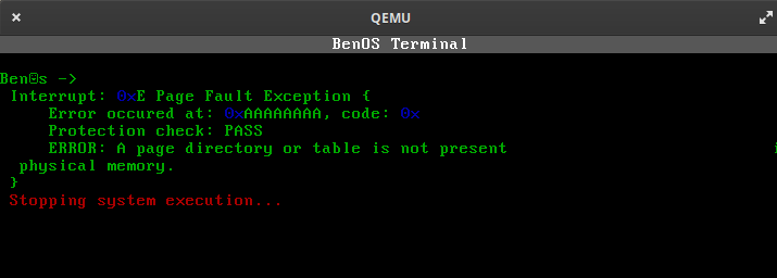 BenOS x86 page fault exception